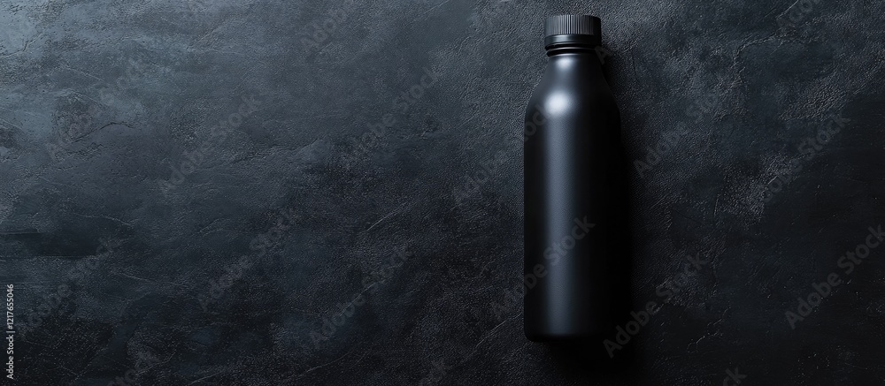 Aufkleber Black water bottle mockup on dark textured background featuring ample empty space for customizable text or branding options.