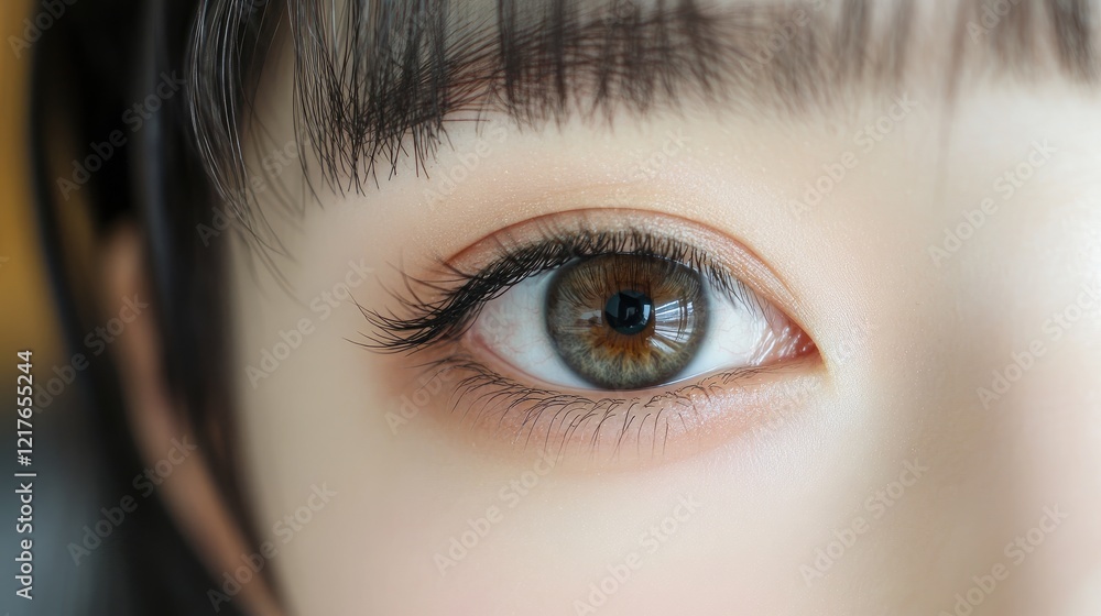 Poster close up view of a female eye highlighting vibrant pupil details with ample space for custom text or