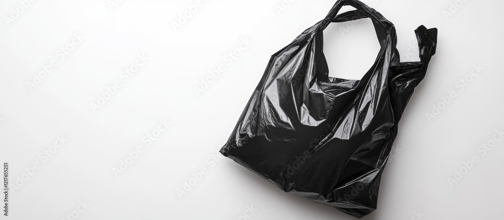 Poster Black Plastic Bag on White Background with Empty Space for Custom Text or Design Elements in Contemporary Shopping Context