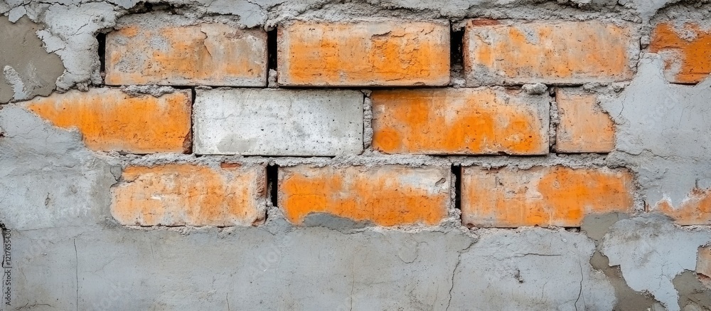 Poster brick wall with weathered concrete construction texture and empty space for creative background or a
