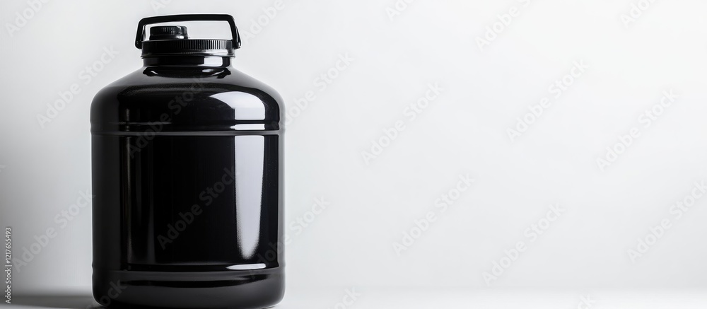 Poster black water canister on white background ideal for packaging design or advertising with empty space 