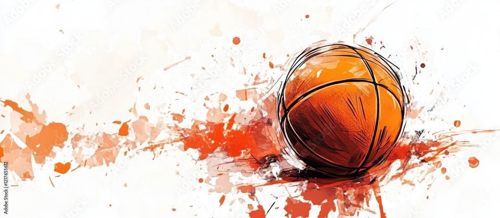 Aufkleber artistic basketball doodle with dynamic paint splashes and blank space for custom text or branding p