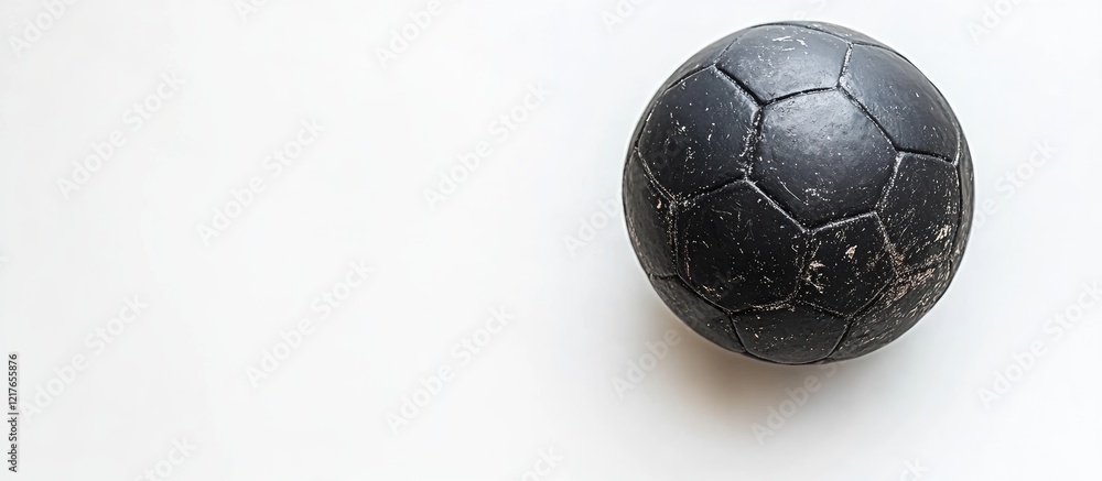 Poster vintage black soccer ball on white background with ample space for text or branding in advertising a