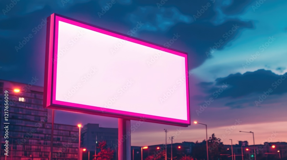 Aufkleber brightly lit empty neon led digital billboard display with vibrant sky backdrop suitable for adverti