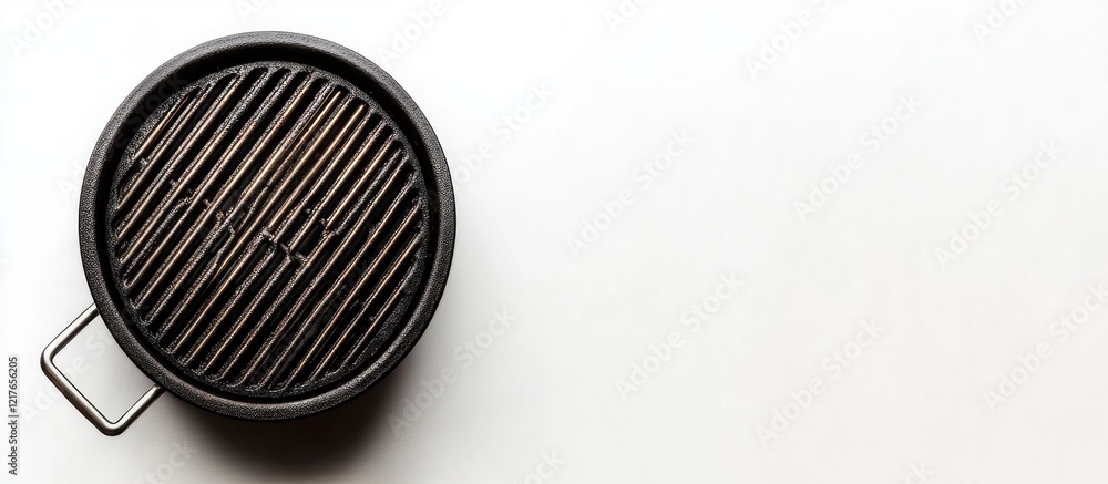 Poster top view of empty bbq grill isolated on white background with space for text ideal for grilling and 