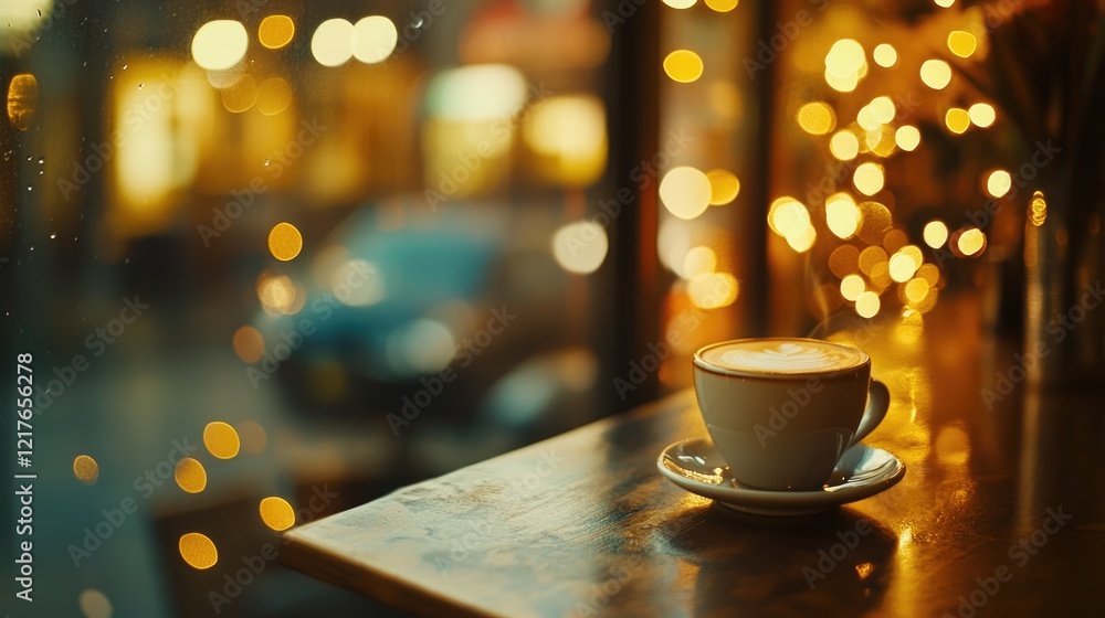 Poster cozy cafe coffee with bokeh lighting and empty space for text capturing warm ambiance and inviting a
