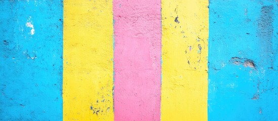 Colorful spray paint background in blue yellow and pink with textured finish ideal for creative copy space and vibrant design elements
