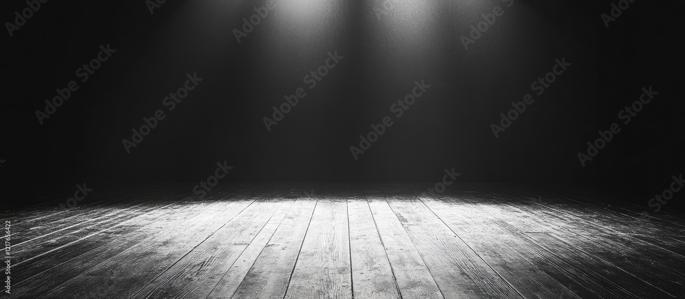 Aufkleber Illuminated black wooden stage with empty white space perfect for text or graphics in a minimalistic professional setting