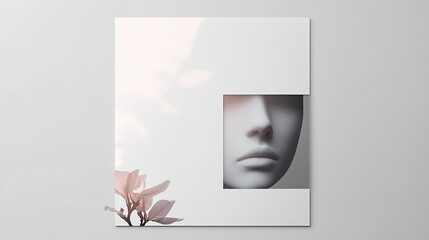Minimalist poster mockup featuring a facial silhouette and floral accents against a light background