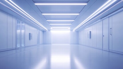 Cleanroom Laboratory Interior with Low Angle View Bright Lighting and Empty Space for Text and Graphics in Modern Scientific Environment