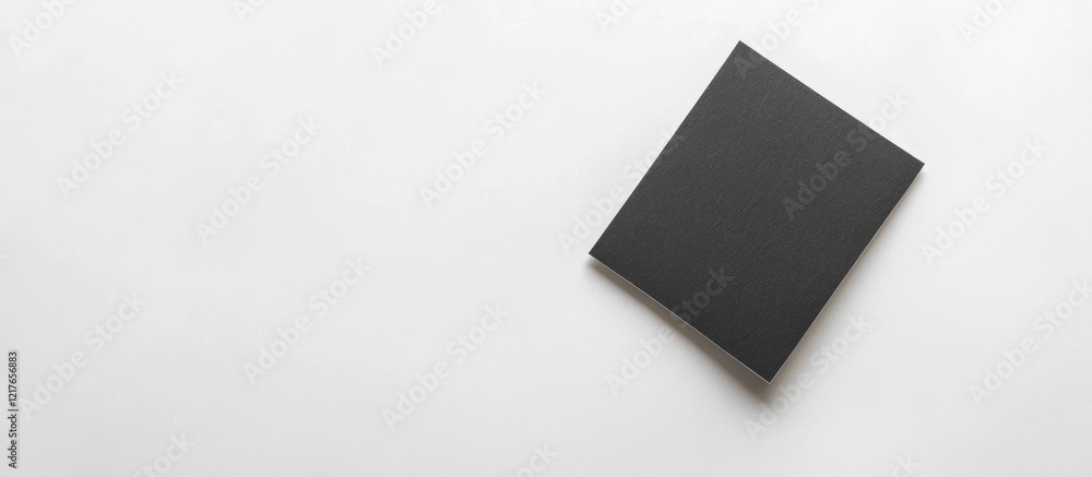 Poster Black Notepad on White Surface with Blank Space for Text Top View Minimalist Layout for Notes and Ideas