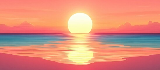 Obraz premium Serene Beach Sunset Over Calm Waters with Vibrant Reflections and Ample Copy Space for Text or Branding