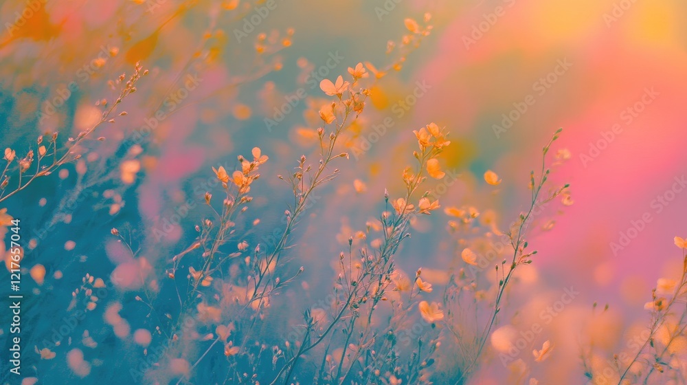 Poster summer meadow with colorful wildflowers and a blurred background creating a dreamy atmosphere with c