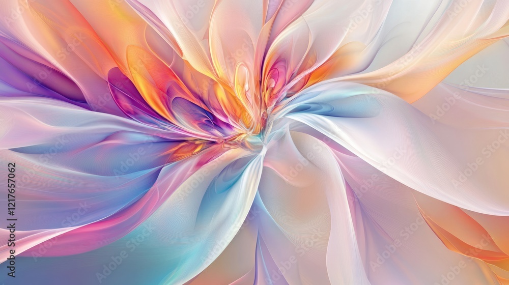 Poster iridescent abstract design featuring intricate floral formations and a modern minimalist network mot