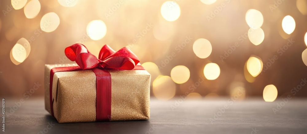 Poster bokeh background with gift box for holiday season empty copyspace for text and festive atmosphere id