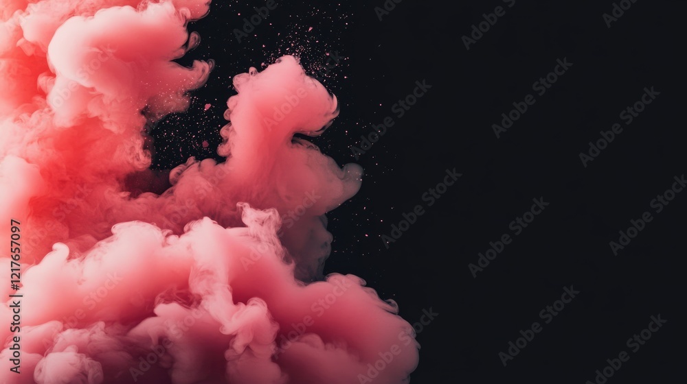 Poster vibrant pink smoke against a black background creating dynamic color contrast with ample copyspace f