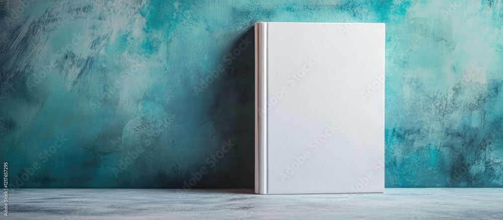 Poster blank hard cover book on abstract background for custom text or creative writing projects
