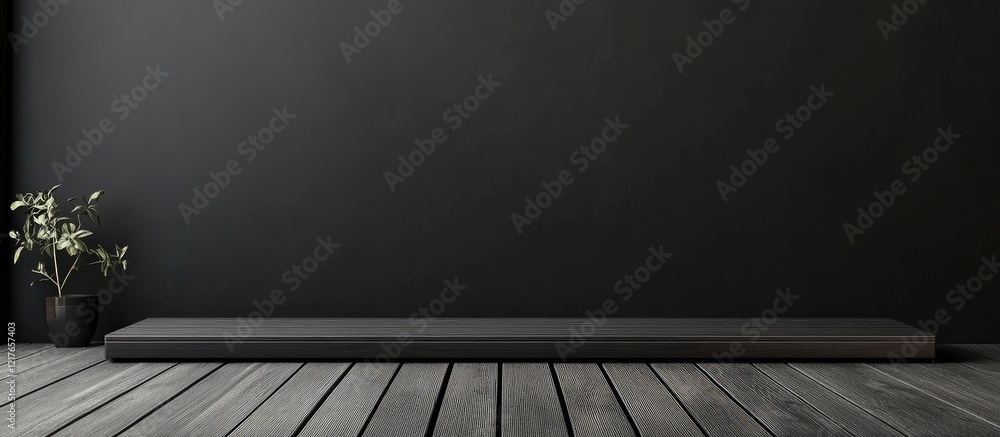 Poster modern black wall deck design studio concept featuring minimalist aesthetic and space for text with 