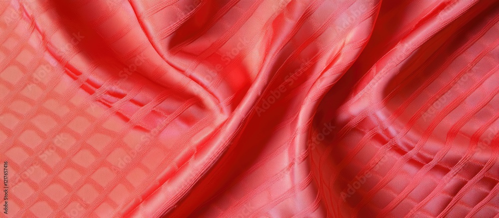 Aufkleber Red Satin Fabric Background with Soft Wave Pattern and Copy Space for Text Ideal for Design and Creative Projects