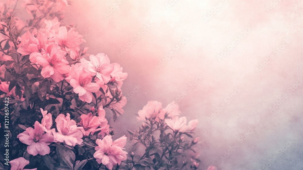 Aufkleber pink azalea flowers with a soft gradient background and copy space for text placement. delicate flor