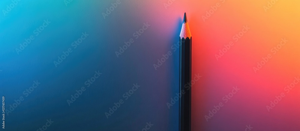 Aufkleber black pencil against a vibrant gradient neon background from anthracite to grey with ample copyspace
