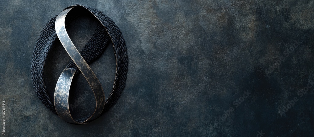 Poster elegant mobius strip design in oxidized titanium on nephrite surface with expansive space for text a