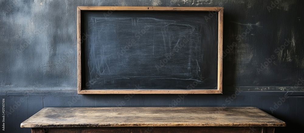 Aufkleber Blackboard and Empty Space for Text Minimalist Learning Environment with Chalkboard on Rustic Background