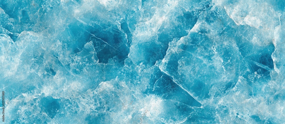 Poster Frozen blue ice texture with intricate formations and ample space for text or graphical overlays for winter-themed designs.