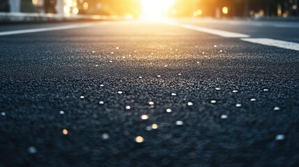 Modern Urban Road Construction with Light Reflections and Empty Space for Text in a Sunset Setting