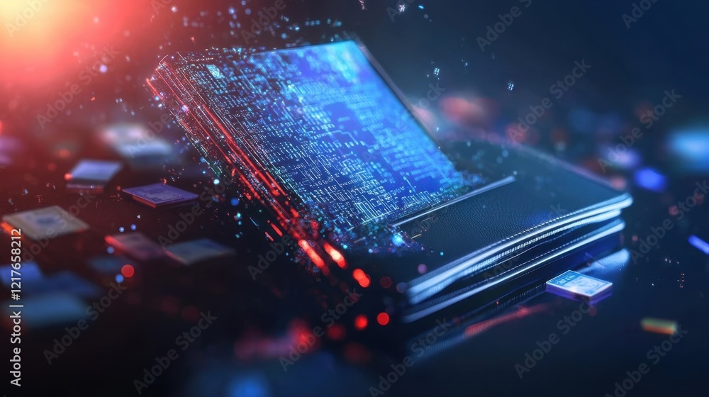 Aufkleber glowing circuitry and futuristic microchips visualize complex digital information flowing through a 