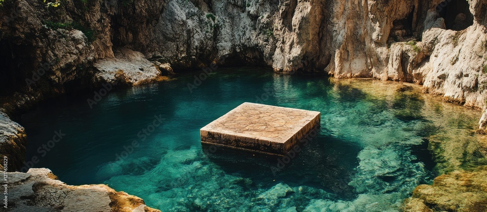 Aufkleber blagaj oasis serene natural pool surrounded by rocky cliffs with clear water ideal for relaxation an