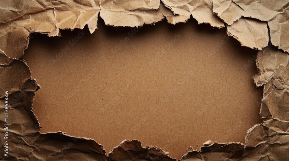 Poster christmas preparation concept with torn brown paper frame and empty space for text background