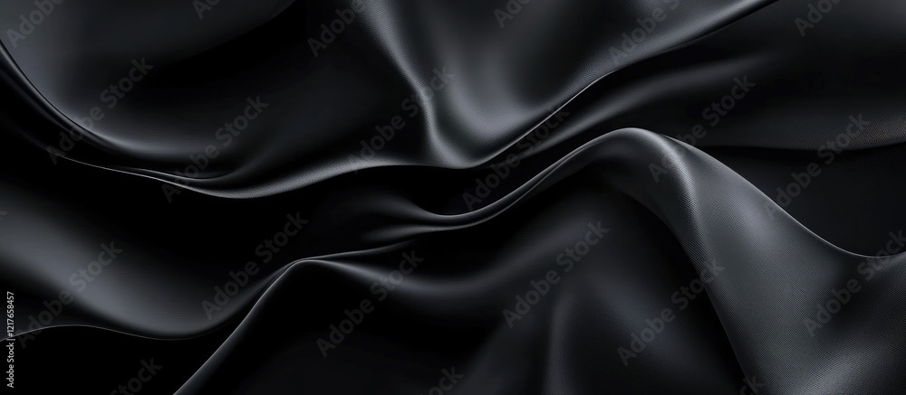 Aufkleber Elegant Black Satin Fabric Texture Background with Smooth Drapery for Copyspace and Design Applications