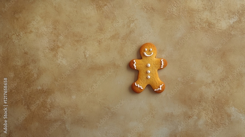 Poster gingerbread man cookie on textured background with ample space for holiday text or messages