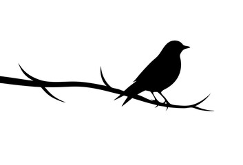 Fototapeta premium Bird black silhouette vector, bird on a brunch Simple silhouette Design vector icon with white background. Wild Animal Vector. Bird Vector 