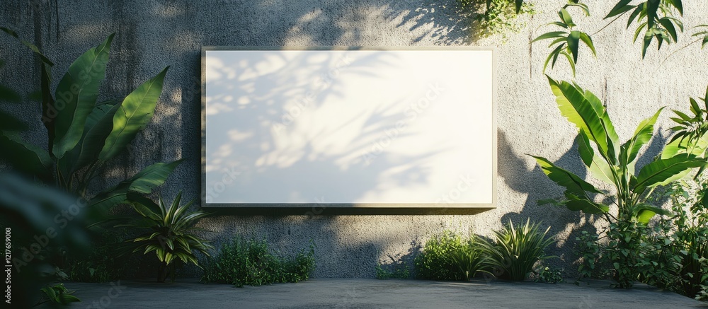 Poster blank billboard mockup in lush greenery with ample copy space for advertisements and promotional mes
