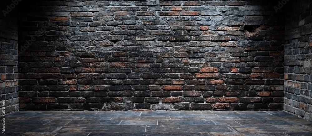 Aufkleber Brick Wall Texture and Dark Environment with Empty Space for Text or Graphics in a Studio Setting