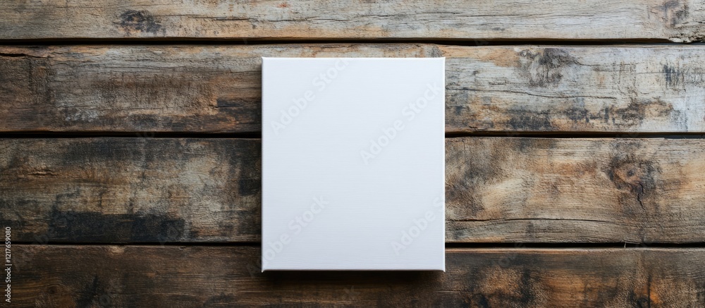 Aufkleber Blank Canvas Mockup on Rustic Wooden Surface Ideal for Custom Text and Artwork Display with Ample Copyspace