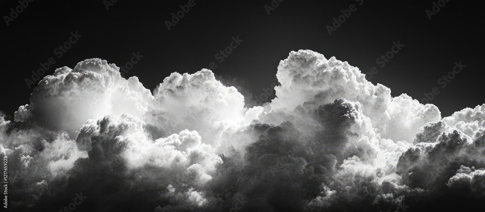 Poster Dramatic black and white studio image of storm clouds with smoke and fog showcasing empty copyspace for text and creative design possibilities