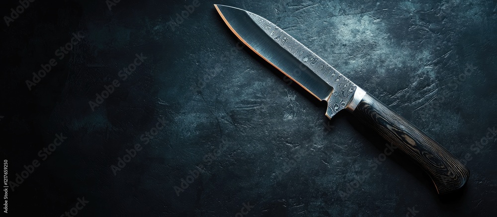 Aufkleber Blade Knife Placed on Dark Surface with Ample Copyspace for Text and Design Elements in an Elegant and Minimalistic Composition