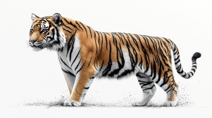 Obraz premium Majestic tiger walking on white background.