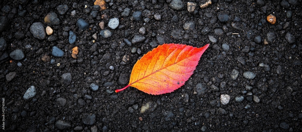 Poster Vibrant Autumn Leaf on Dark Ground with Ample Space for Text and Design Elements in a Nature-Themed Composition