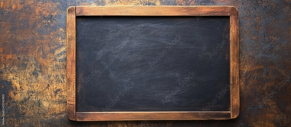 Poster Chalkboard with wooden frame and chalk on slate surface ideal for educational or promotional texts with ample copyspace for customization