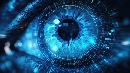 Ophthalmology digital eye examination concept with astigmatism measurement and futuristic eye graphic representation