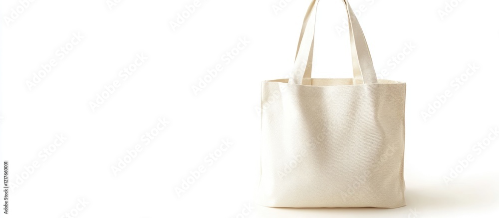 Poster Blank Cream Canvas Tote Bag Isolated on White Background Ideal for Custom Text or Branding Applications in a Minimalist Style