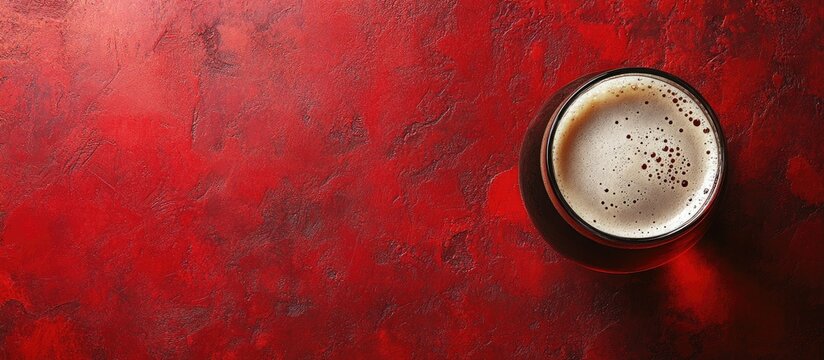 Innovative Brewery Fermentation Techniques with a Glass of Red Micro Beer on a Bold Red Background for Text Placement