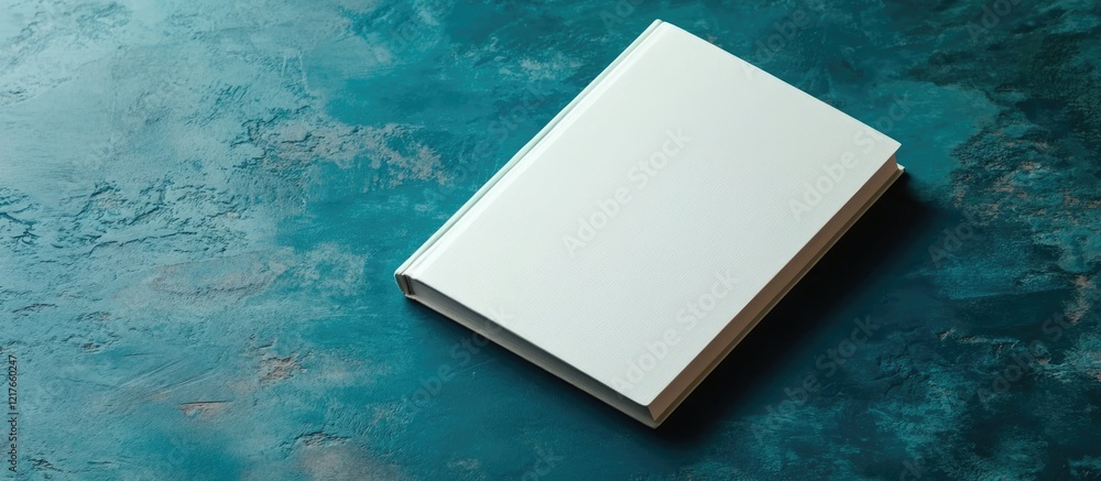Poster Blank Book Cover with Copyspace on Solid Teal Background for Custom Text or Graphic Design Elements
