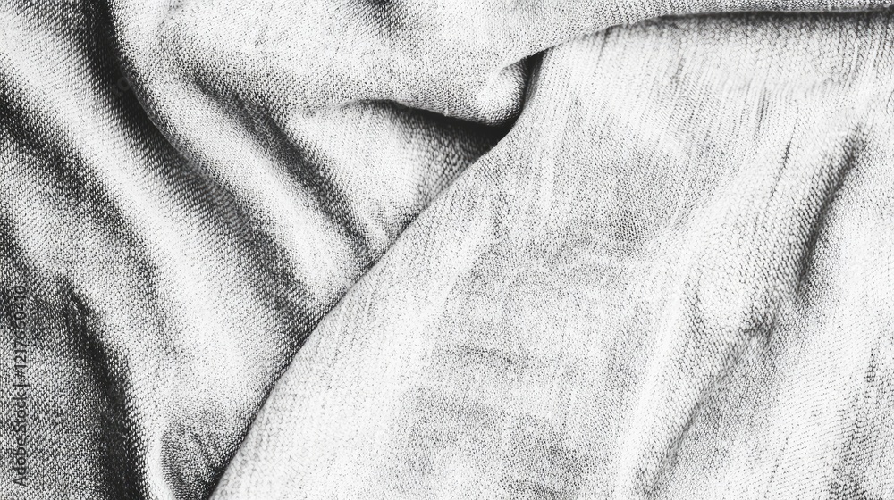 Aufkleber textured fabric close-up in monochrome tones with folds and creases showcasing intricate details and