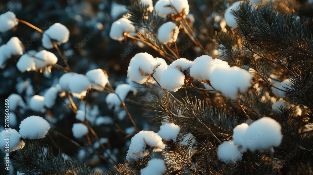 Aufkleber snow-covered pine branches close-up with copy space for text