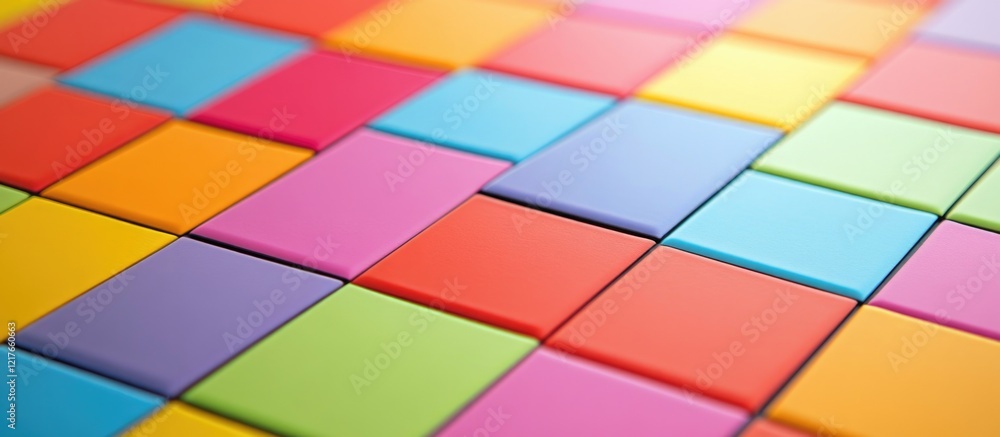Poster Vibrant and playful tiled background resembling a board game featuring colorful squares with space available for text or design elements